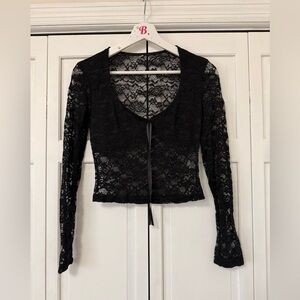 Sheer Black Lace Women's Long Sleeve Top Gothic Fairy Grunge Fitted Medium